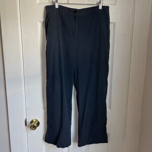 Theory Fluid Pant Soft Crunch linen blend navy pants elastic waist size 10 women